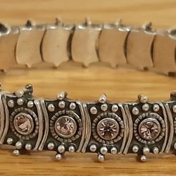 Pink Rhinestone and Silver Stretch Bracelet