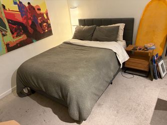 Full Bed Frame with Upholstered Headboard