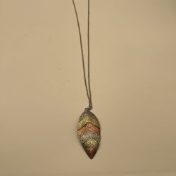 Leaf Pendant Necklace Mixed Metal With Silver Tone Chain