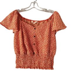 Monteau Ditsy Print Peasant Blouse M Floral Cottage Coquette Off Shoulder Crop Top XL PTP=21
