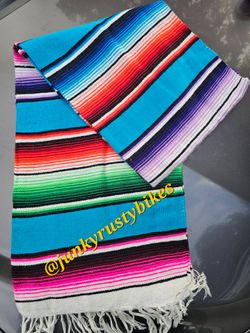 New light blue traditional 5x7 Serape sarape zarape Mexican blanket
