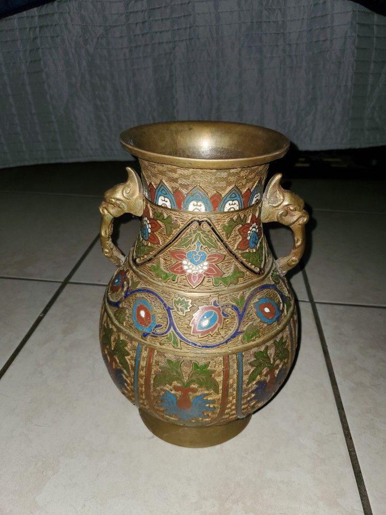 Antique Japanese Decorative Solid Brass Vase