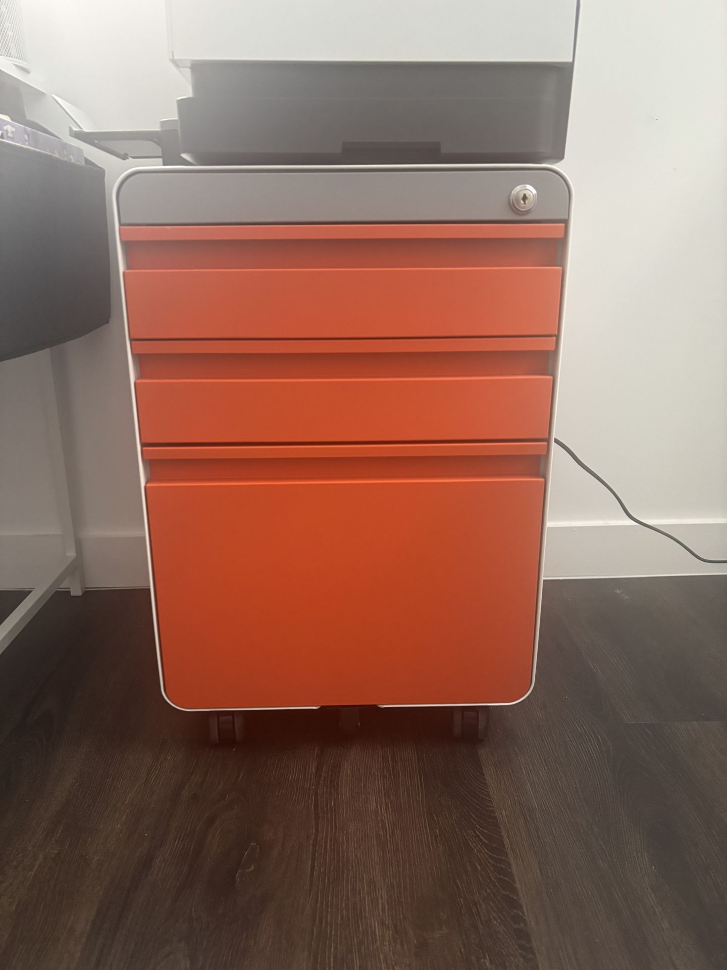 Orange and White- File Cabinet 3 Drawers