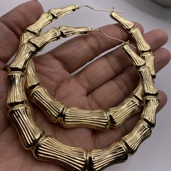 10KT Gold Yellow Large Bamboo Hoop