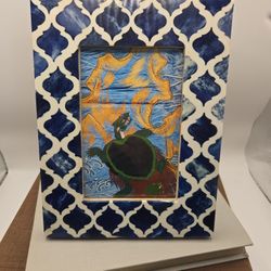 Decor Frame w Art Coastal Boho Blue Turtle