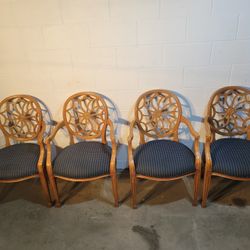 Vintage Armchairs Blue Grid Upholstery Lot Of 4