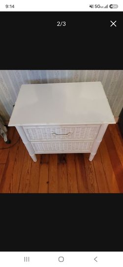 Midcentury Dixie White Rattan Nightstand