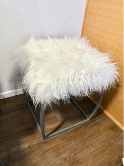 Furry White Stool/Vanity Chair