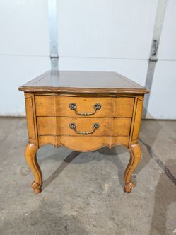 French Provincial Wood End Table with Drawers