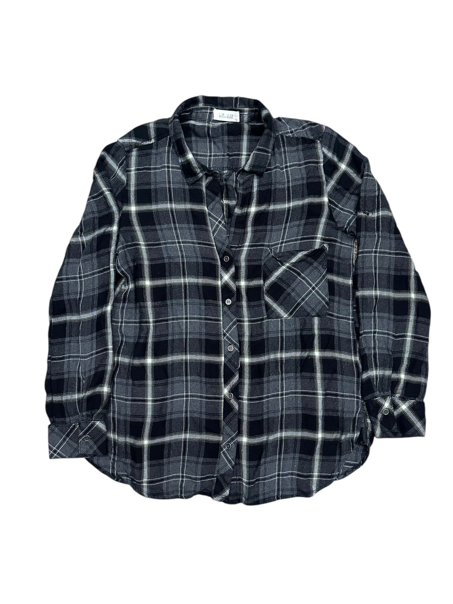 Bella Dahl Women's Black Plaid Button Up Shirt Size Medium Soft Rayon Casual