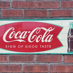 Antique Vintage Coca Cola Sign Old Coke Pepsi 7up Dr Pepper Man Cave Mid Century Porcelain 