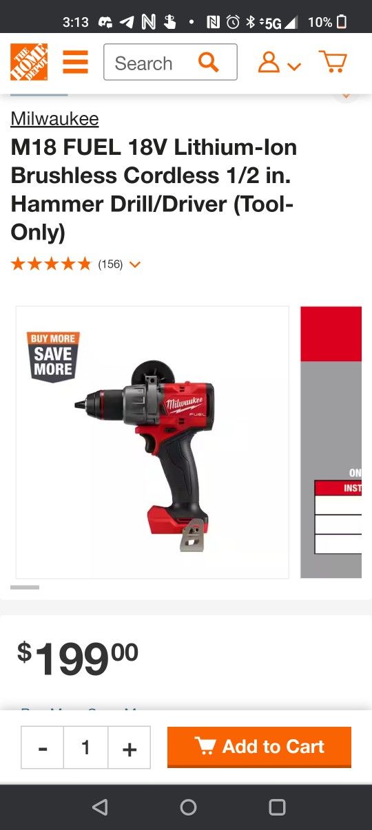 Milwaukee M18 Fuel Hammer Drill + CP 2.0 Battery