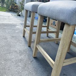 2x Grey Bar Stool Wooden Legs