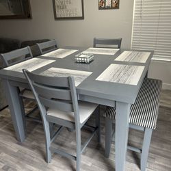 Pub Style Dining room table With 4 Chairs And bench 
