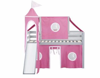 Kids Castle Loft Bed with Slide and Tent