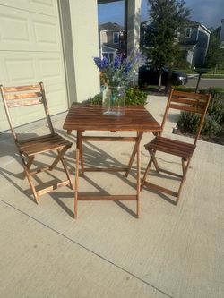 Wood Folding Bistro Table and 2 Chairs Set