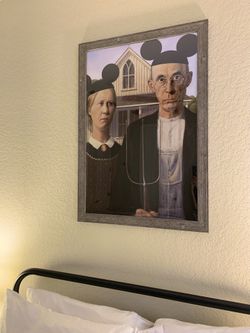 Large Wall Art! American Gothic with Mickey Ears! 24x36 Large Framed Disney Art 