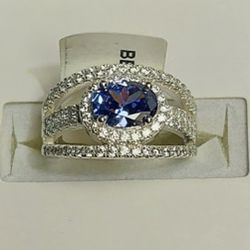 Tanzanite Blue Color/White CZ Lab Grown Sterling Silver Ring (NWT)