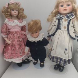 Three Beautiful Collectable Porcelain Dolls 