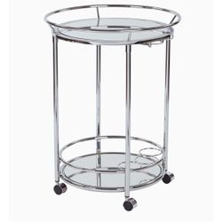 Round Bar/Serving Chart with Chrome Finish and Mirror Shelves- by OSP Home Furnishings