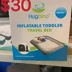 $30Inflatable Toddler Travel Bed - Kids Air Mattress w Hand Pump - Portable Blow Up Bed for Children, Lightweight, Sturdy - Floor Beds and Mattresses,