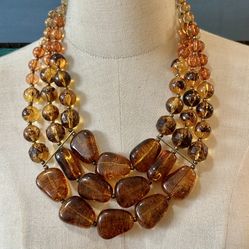 You And I Amber Tone Multi Strand  Statement Necklace 