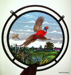 Glass masters round faux stained glass sun catchers with wild birds pheasant plus ! 5-6" d x 3