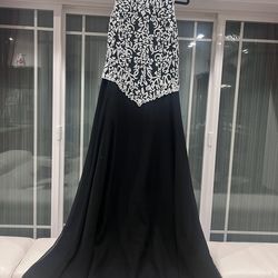 Black long  dress with white beaded top attached