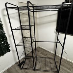 Black metal wire closet organizer/garment rack – excellent condition