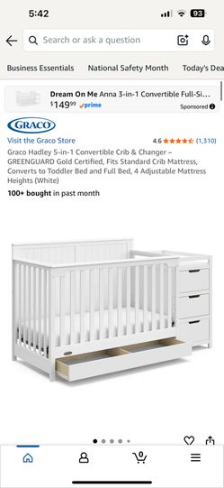 Graco Hadley 5-in-1 Convertible Crib & Changer – GREENGUARD Gold Certified