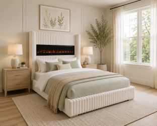 🔥FIREPLACE BED + Soft Fur Like Corduroy Fabric + Modern Luxury Bed