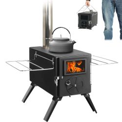 Wood Stove Hot Tent Stove, Portable Camping Wood Burning Stove for Outdoor Cooking, Small Wood Stove with 7 Stainless Chimney Pipes and Tent Stove Jac