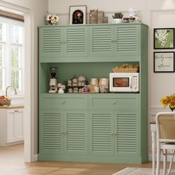 71“HX55“W Large Pantry Cabinet for Food Storage, Farmhouse Kitchen Hutch with Storage Drawers, Tall Kitchen Pantry Cabinet with Microwave Stand for Di