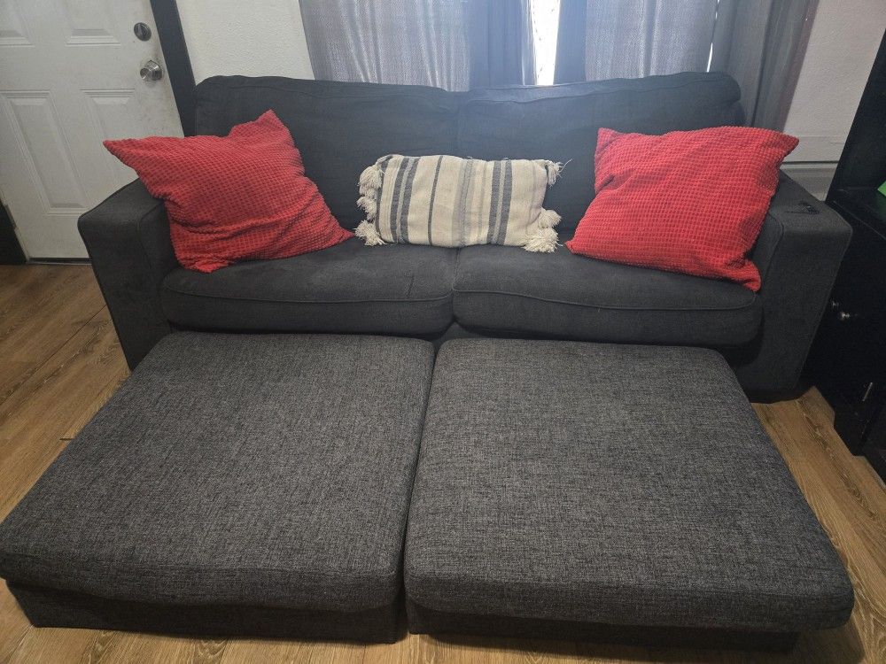 Dark Gray Sofa/couches With 2 Ottomans