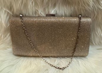 Gold Silver Glittery Snap-Close Clutch Style Purse w Short and Long Strap