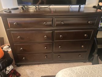 Dark Brown Wood Dresser with 8 Drawers