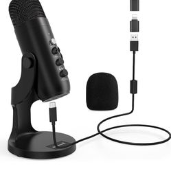 ZealSound USB Microphone,Condenser Computer PC Mic,Plug&Play Gaming Microphones for PS 4&5.Headphone Output&Volume Control,Mic Gain Control,Mute Butto