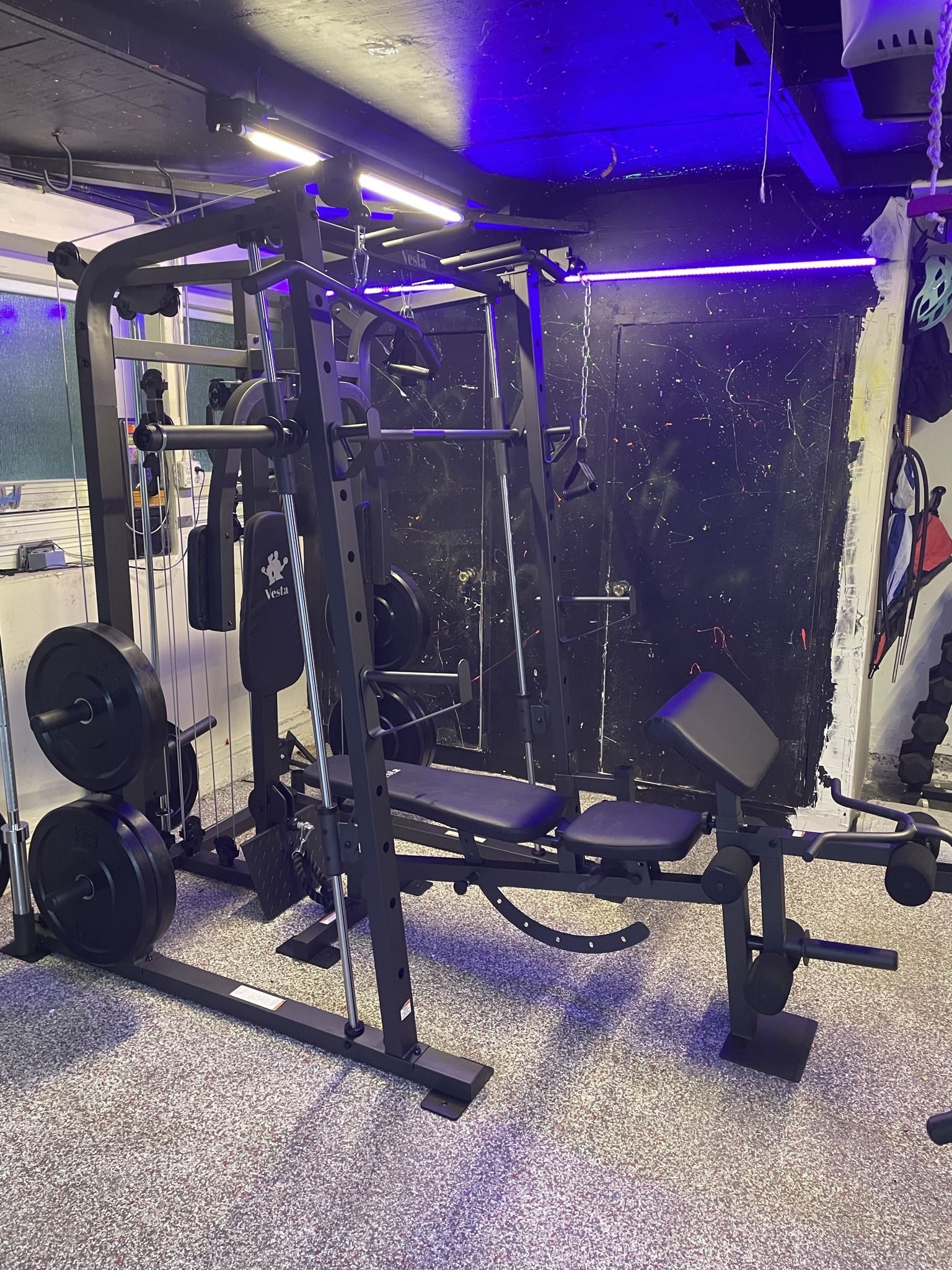 Vesta Fitness Smith Machine 1001 w/Bench Attachment 245lb Cast Iron Olympic Weights 7ft Olympic Bar Fitness Gym Equipment FREE DELIVERY 🚚