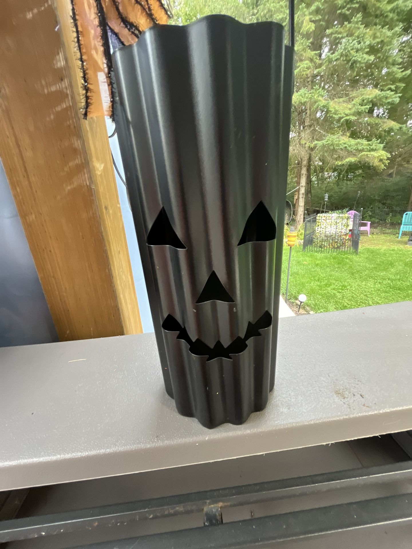 New Metal Black Pumpkin Lantern Container 11” H 5” W