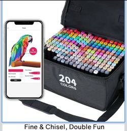 204 Colors Alcohol Markers, Art Markers for Artists with Coloring App, Dual Tip Marker for Adult Painting Sketching Drawing with Travel Case Great Gif