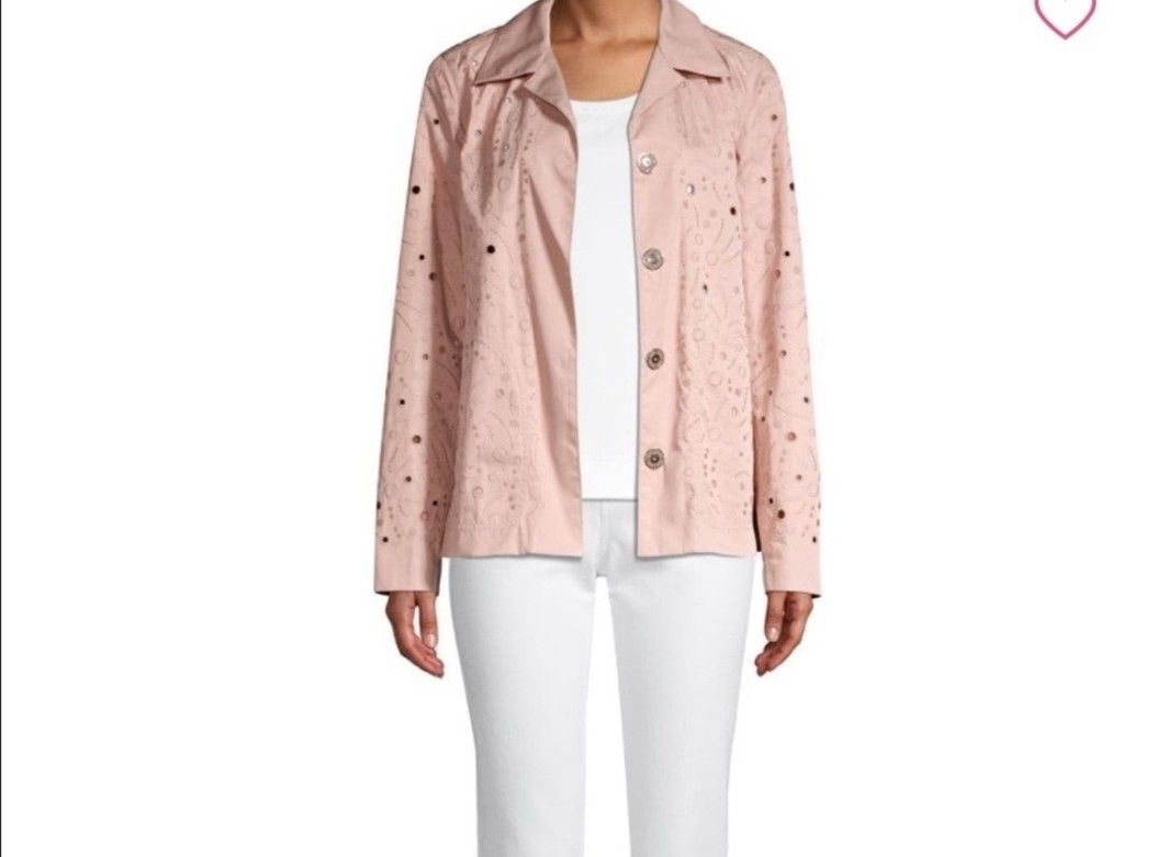 NEW $998 Lafayette 148 Jaren Embroidered Jacket in Pink Medium 