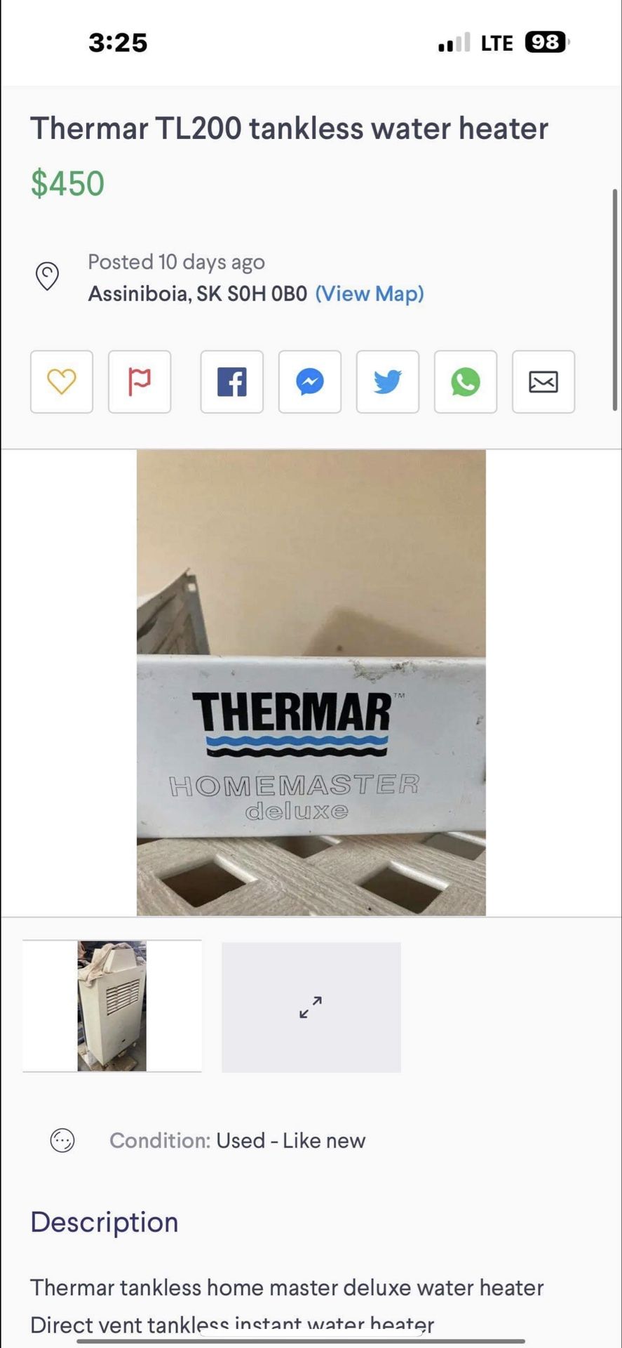 TL 200 Tankless Water Heater/ Natural Gas