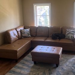 Carmel Leather Sectional Couch And Ottoman
