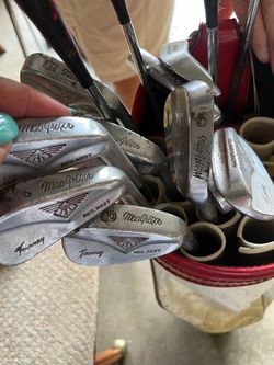 Macgregor  golf irons, woods, putter and bag