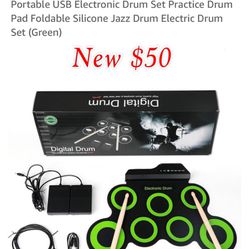New Portable USB Electronic Drum Set Practice Drum Pad Foldable Silicone Jazz Drum Electric Drum Set (Green) $50 pick up East Palmdale 