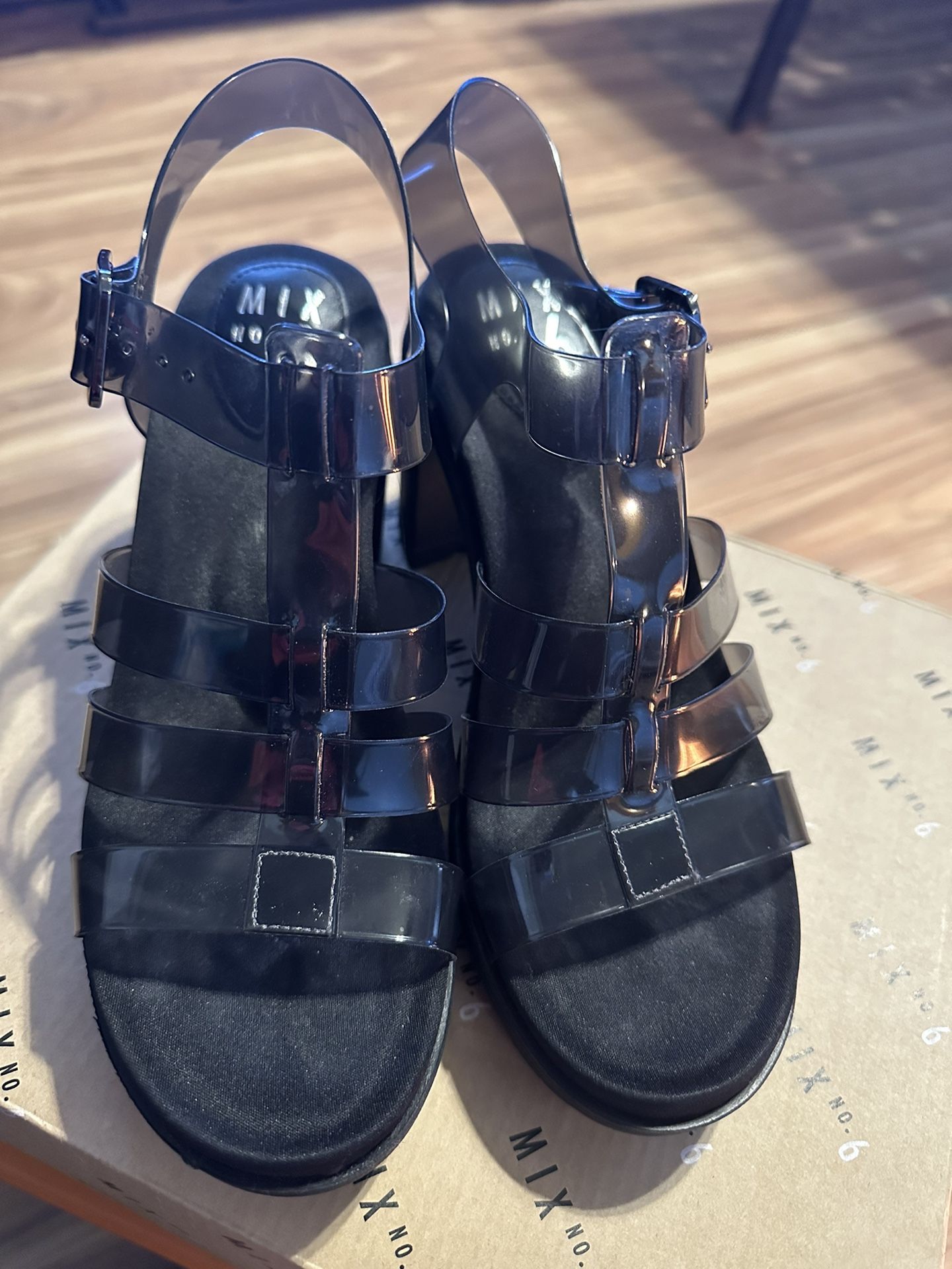 Mix No 6 Chloe Sandals Strappy Heels ~ Clear Black ~ Size 6M
