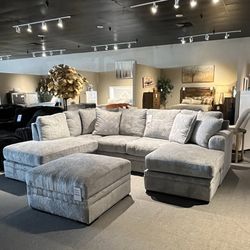 Light Grey 2pc Chaise Sectional Couch