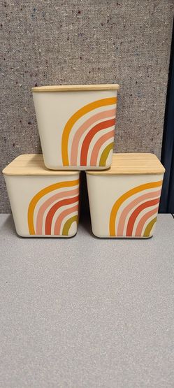 SET OF 3 CIRCA CIROA BOHO RETRO CANISTERS  FOR TEA SCHOOL CRAFTS