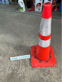 Traffic Cone and Lane Closed Sign