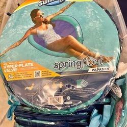 SwimWays Spring Float Papasan Inflatable Pool Lounger with Hyper-Flate Valve - Aqua